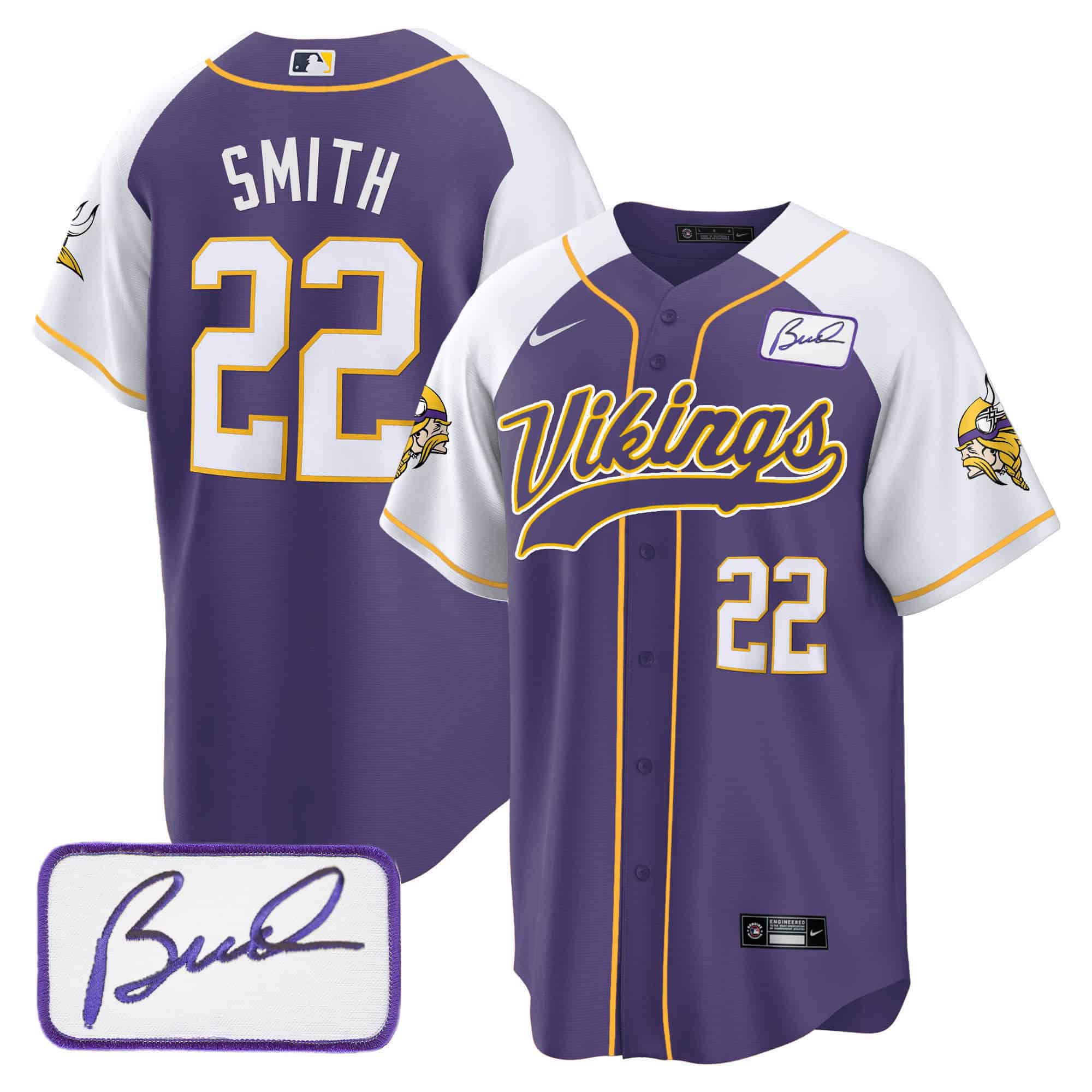 Men Minnesota Vikings #22 Smith Purple 2024 Nike Bud Grant Patch Classic Baseball NFL Jersey->indianapolis colts->NFL Jersey